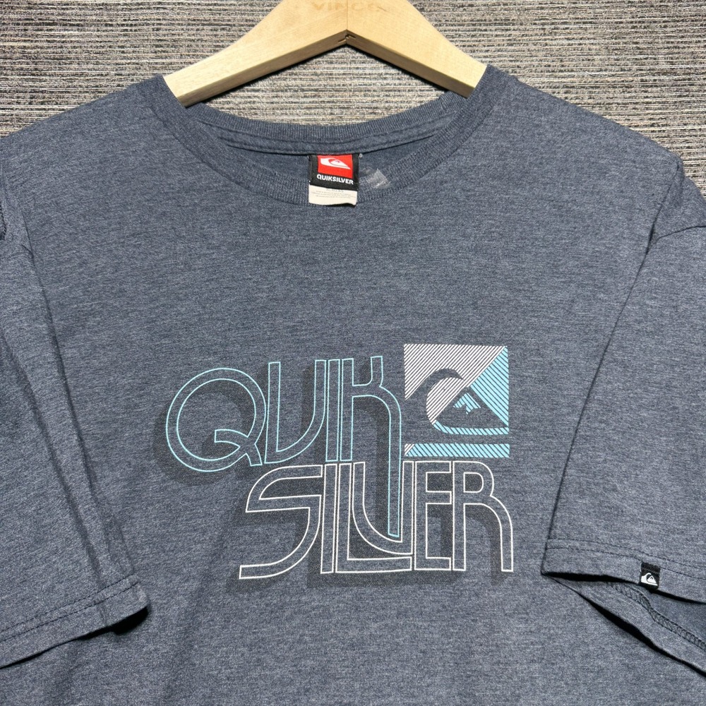 Quiksilver Y2K Shirt Men XL Navy Blue SS Graphic Logo Heathered Tee